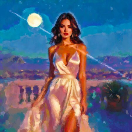 La luna e la ragazza 1998 - opera pittorica di Vladi Magini